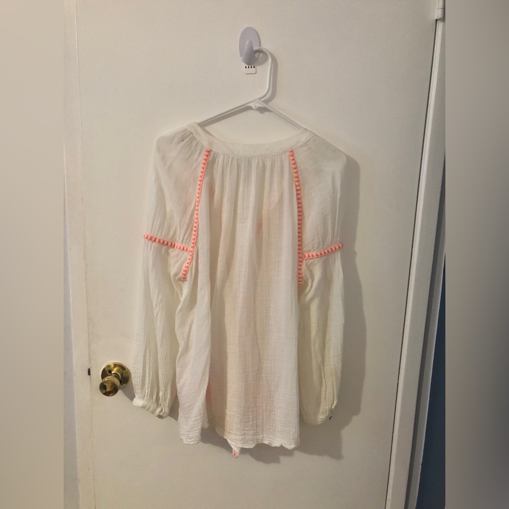 Zara White Boho Beach Sheer Swim Cover Up Long Sleeve top Shirt Orange Tassels - Picture 3 of 10